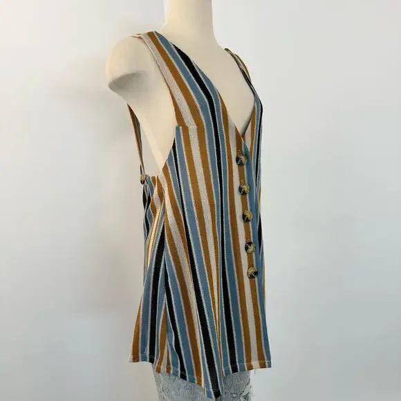 Free People Bridget Striped Top Knit Button-Down Plunge Neck Tunic | Large - Picture 4 of 10